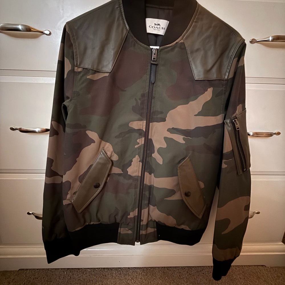 Coach Men's Green and Brown Camouflage Bomber Jacket